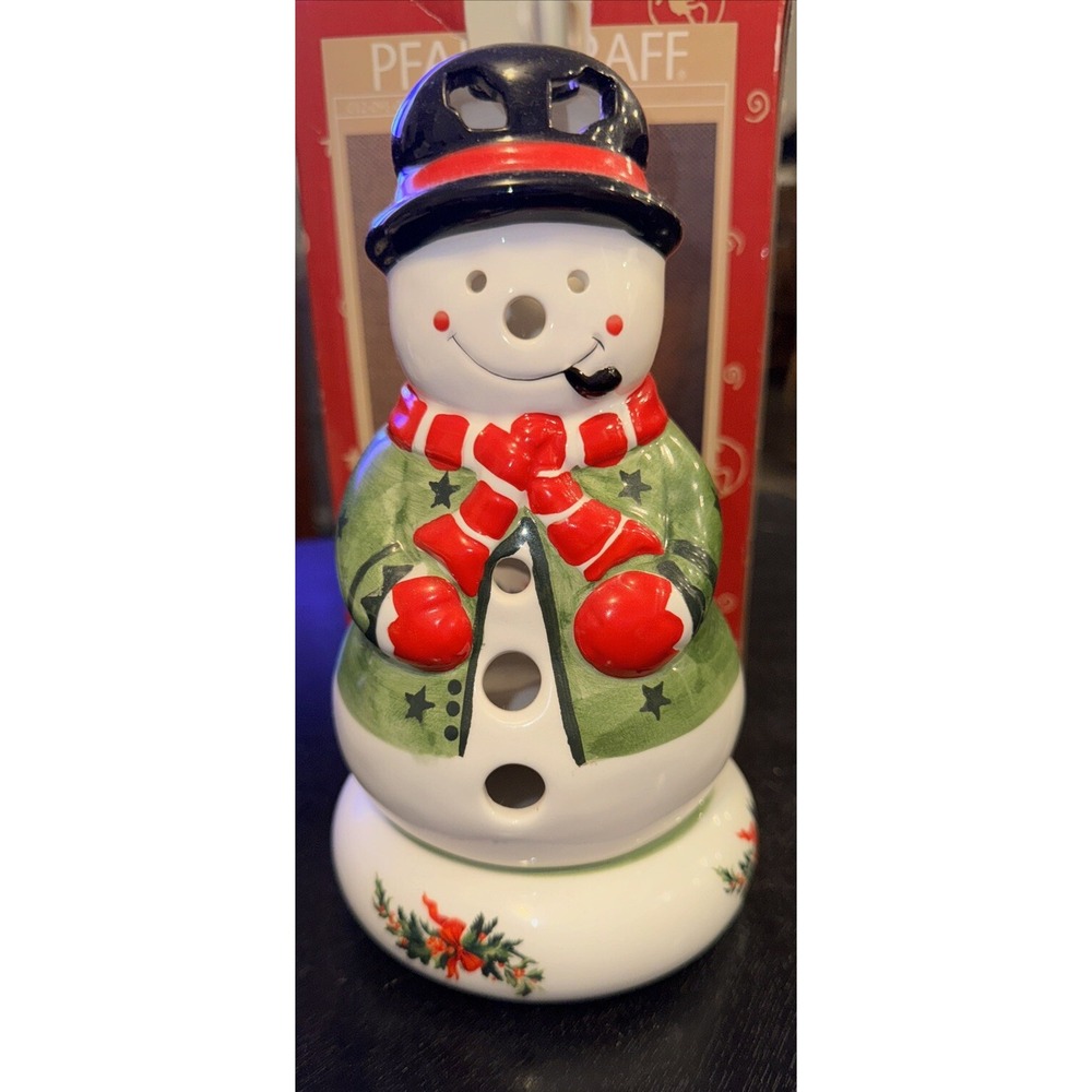 PFALTZGRAFF CHRISTMAS HERITAGE CERAMIC PIERCED‎ SNOWMAN HOLIDAY CANDLE HOLDER